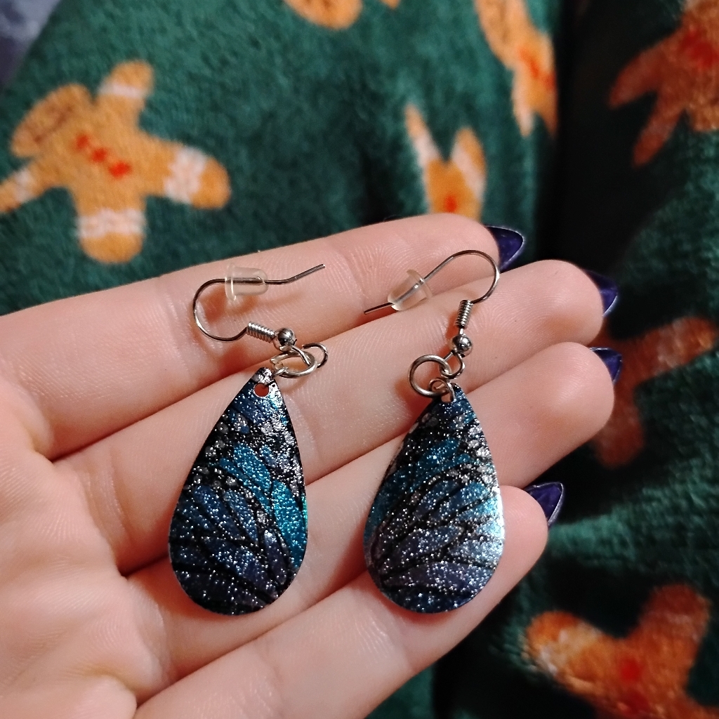 Handmade Pretty Purple Blue And Black Butterfly Designed Earrings